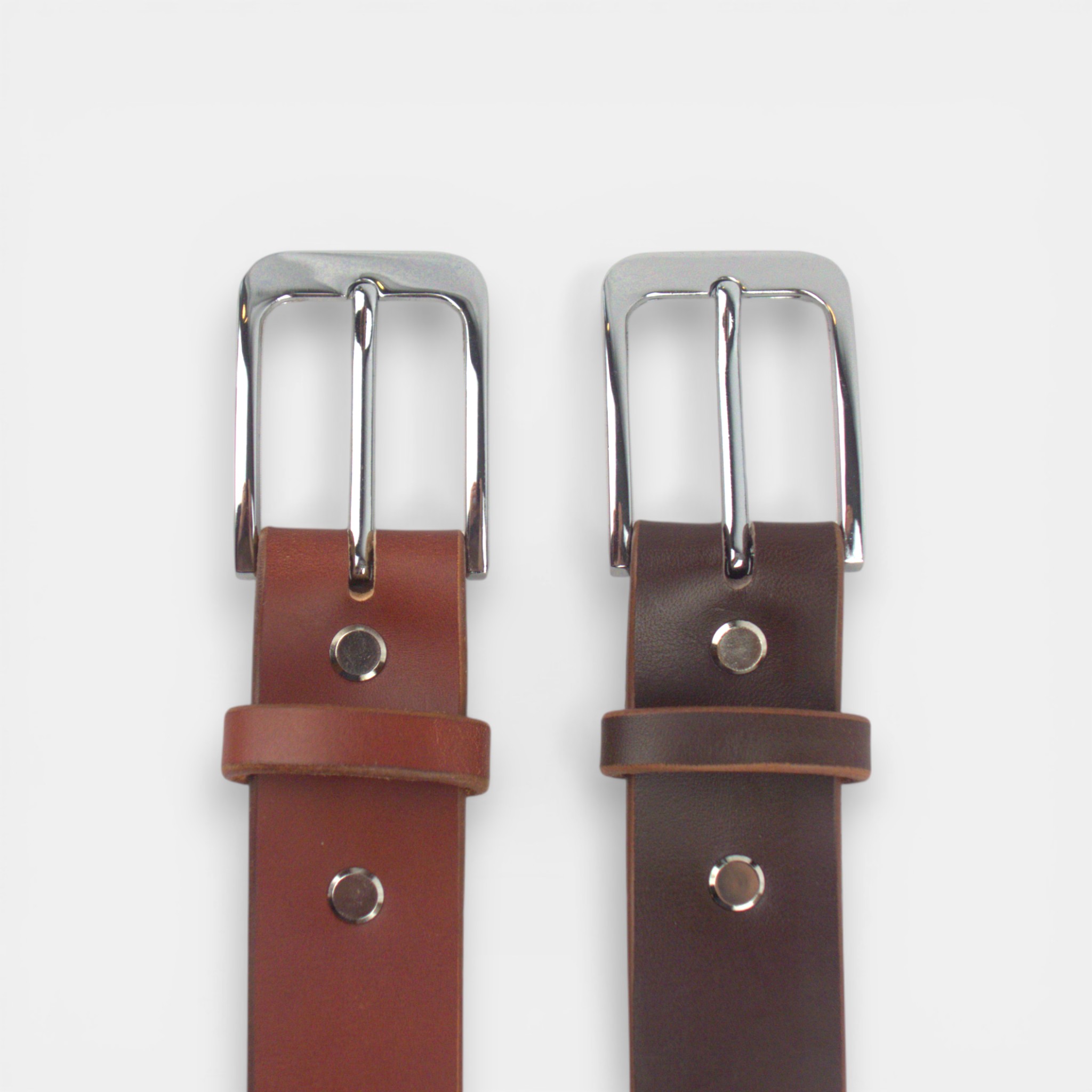 Cognac and Dark Brown buckles side by side